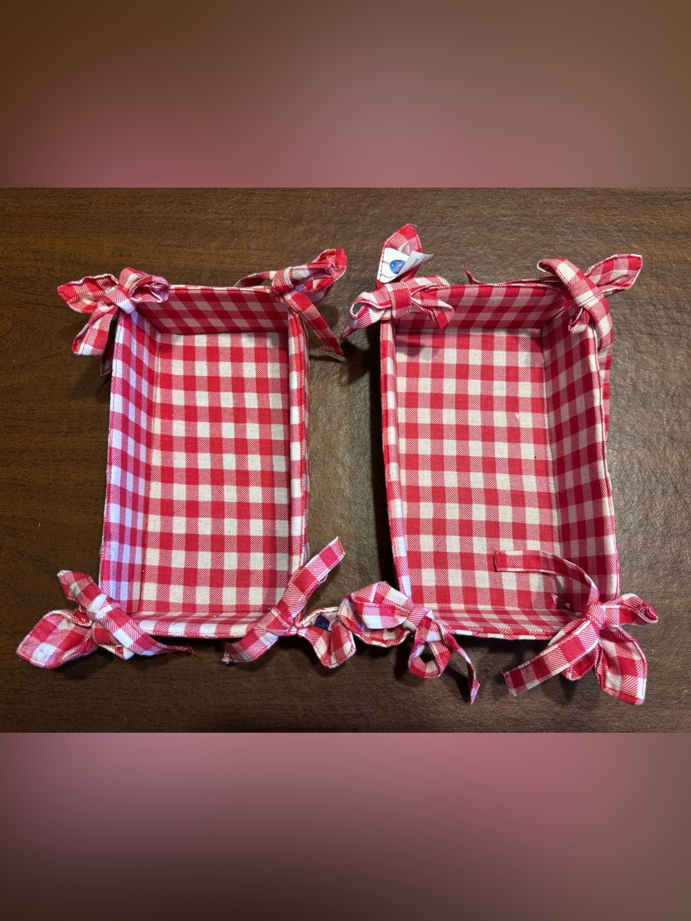 Red Gingham  Fabric Storage Baskets - Set of 2